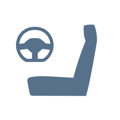 Піктограма автомобільного крісла з кермом синього кольору